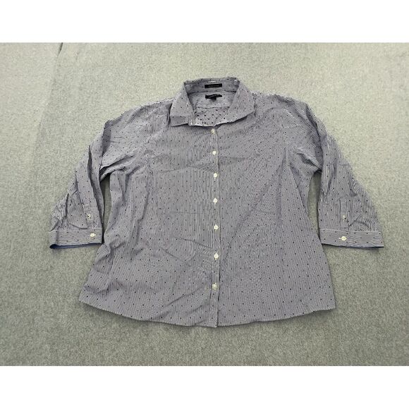 Lands' End Tops - Lands End Shirt Womens 2X Blue Polka Dot Button Front 3/4 Sleeve Office Wear